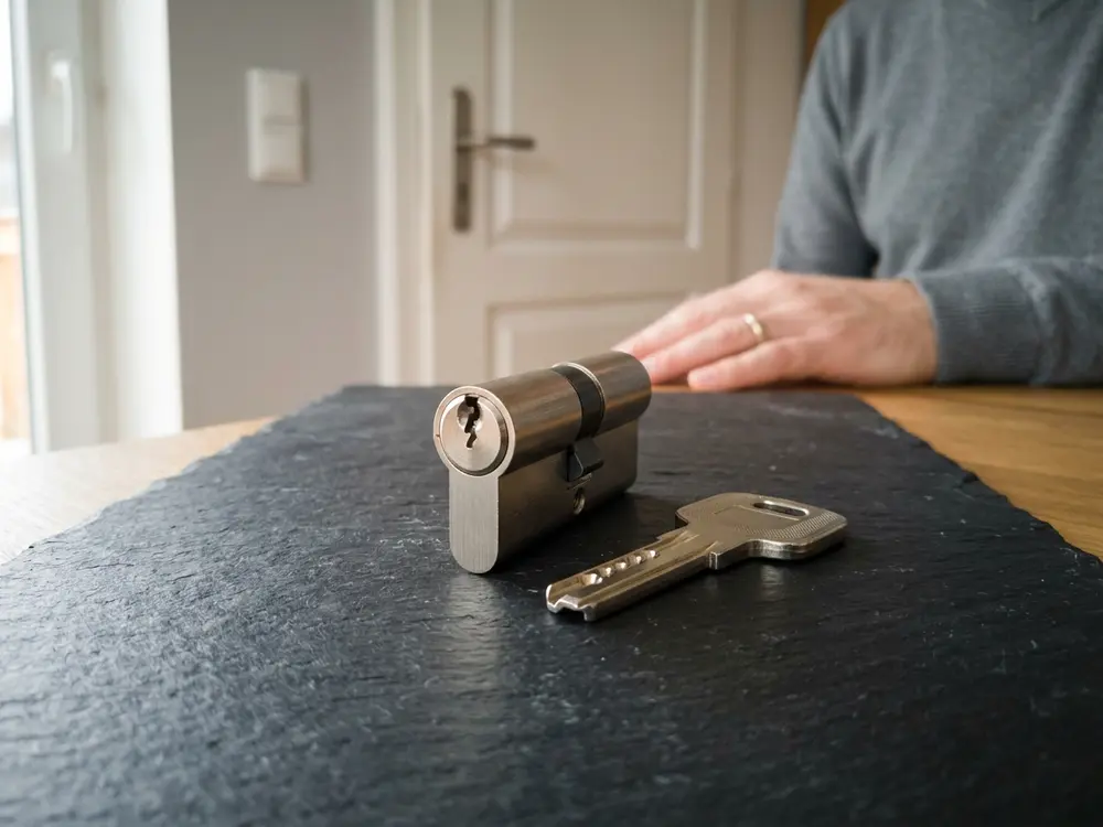 Sicherheitszylinder aus Nickel mit verstärkter Frontplatte und Sicherheitsschlüssel